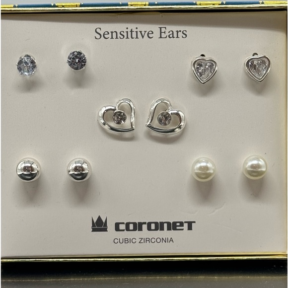 Box Set 5 Pairs Silver Stud Earrings Hearts - Picture 10 of 15